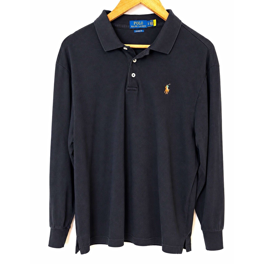 Polo Ralph Lauren Men's XL Black Classic Fit Long Sleeve Cotton Polo Shirt